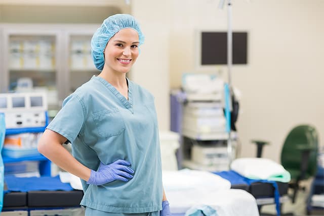 Proud female surgeon with her hand on her hip in an operating room