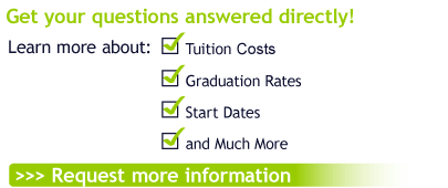 Green and white request information button about tuition costs, graduation rates, start dates, salary expectations